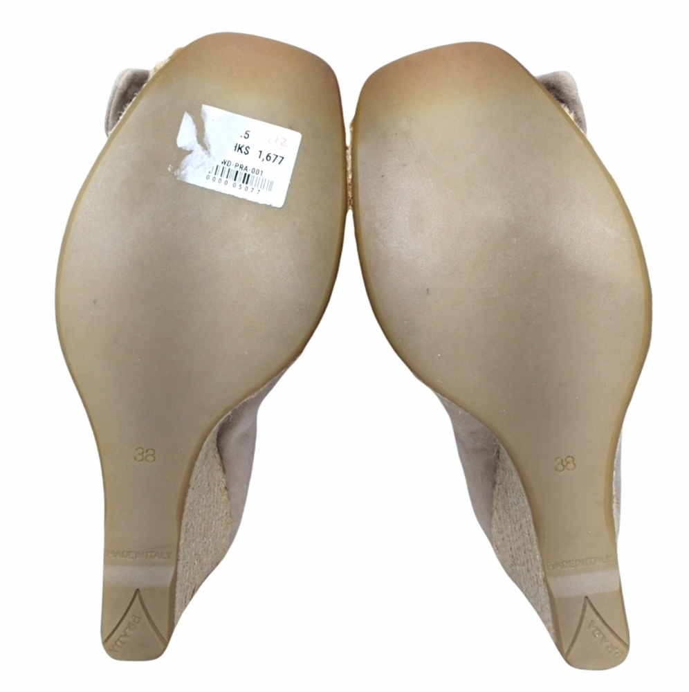 PRADA Suede Nude Espadrille Peep Square Toe Wedges Platform Sandals Shoes Size 8 - Picture 15 of 16